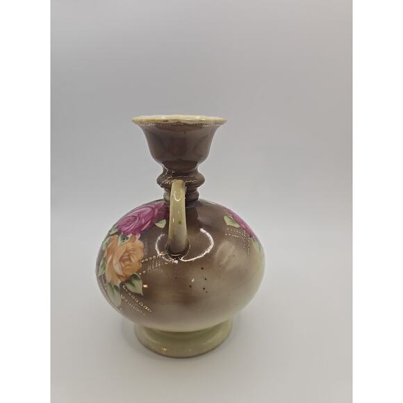 Nippon Raised Gold-Beaded Hand-painted Vase - Picture 2 of 6